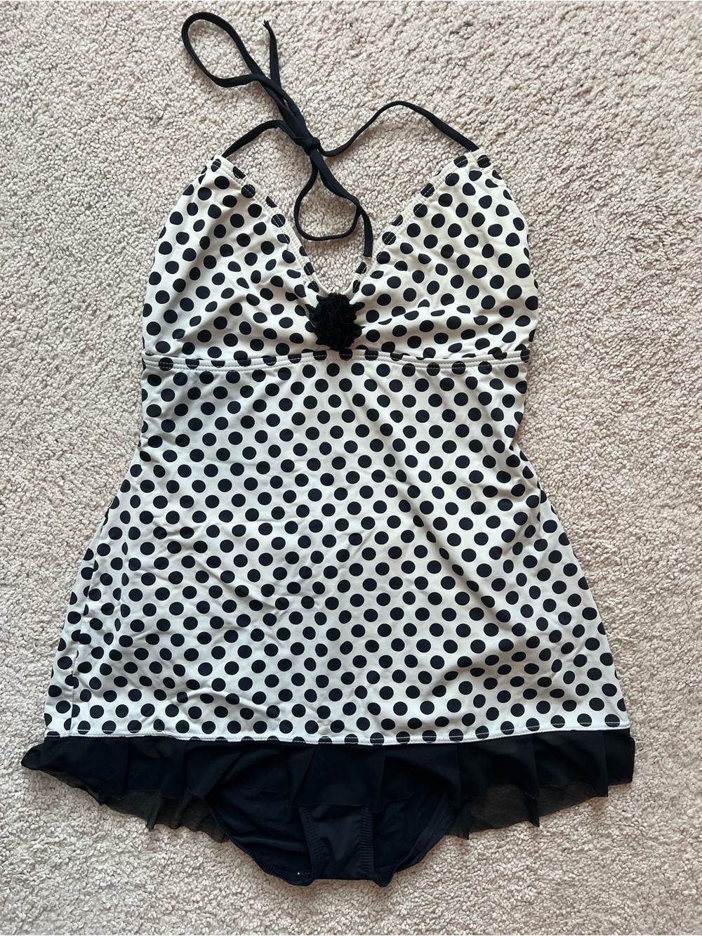 Kenneth Cole Reaction Black & White Polka Dot Halter Swimdress
